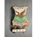 SPEEDWAY - EXETER SUPPORTERS CLUB BADGE WITH 1966 BAR