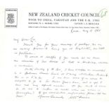 CRICKET - HAND SIGNED LETTER FROM WALTER HADLEE NEW ZEALAND TO WARICKSHIRE CCC