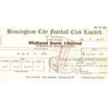 ORIGINAL 1977 BIRMINGHAM CITY CHEQUE TO WEST BROMWICH ALBION W.B.A.