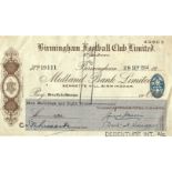 ORIGINAL BIRMINGHAM F.C. 1934 CHEQUE