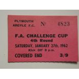 1961-62 PLYMOUTH V TOTTENHAM FA CUP 4TH ROUND TICKET