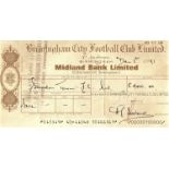 ORIGINAL 1971 BIRMINGHAM CITY CHEQUE TO SWINDON TOWN FOR STAN HARLAND TRANSFER