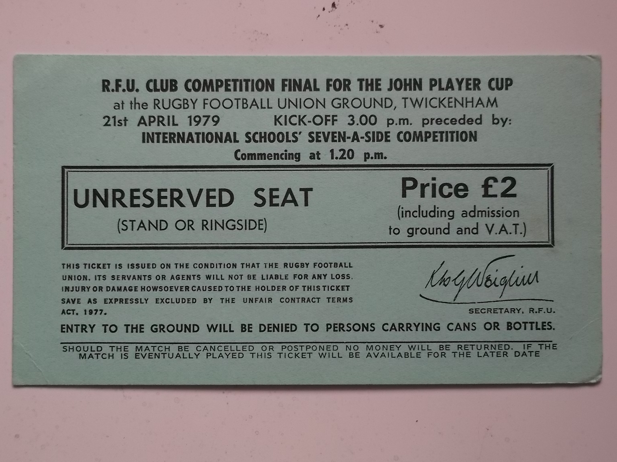 RUGBY UNION - 1979 JOHN PLAYER FINAL LEICESTER V MOSELEY PROGRAMME & TICKET - Image 2 of 2