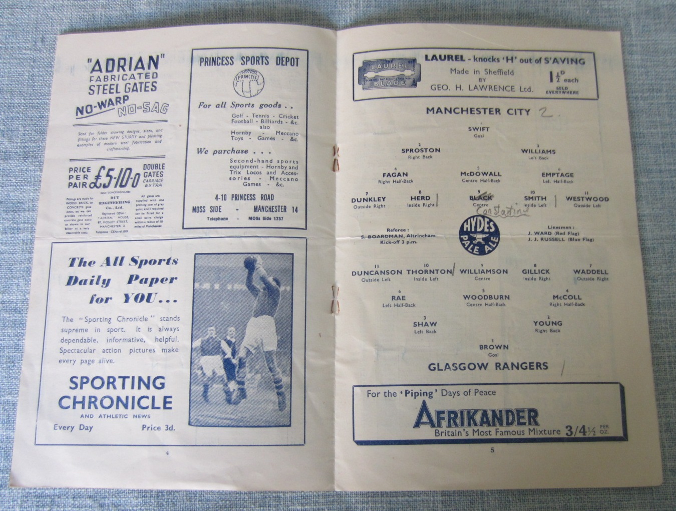 MANCHESTER CITY V RANGERS 1946-47 FRIENDLY - Image 2 of 2