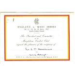 CRICKET - ENGLAND V WEST INDIES @ LORD'S 1957 VIP TICKET