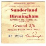 1956 F.A. CUP S/F SUNDERLAND V BIRMINGHAM CITY TICKET