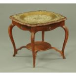 An Indian carved hardwood table, 19th century, of square form,