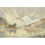 Anthony H Thompson, watercolour "Snow Shower Derwentwater", 32 cm x 47 cm.