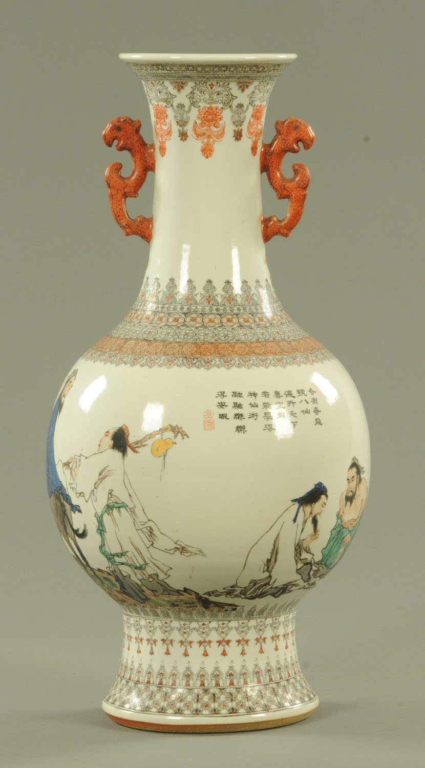 A Chinese porcelain vase, 20th century, with transfer printed decoration heightened with enamels, - Image 25 of 29