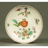 A Liverpool saucer, polychrome, decorated with peony roses. diameter 13 cm.