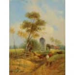 19th century English School, cattle on a country lane, unsigned,