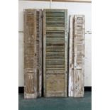 Five stripped pine louvre doors, the largest (single) 2 m 11 cm, width 58 cm. Smallest 2 m x 26 cm.