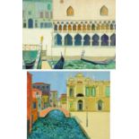 Anon, two oil paintings on canvas, Venetian scenes, largest 50 cm x 60 cm, both unframed.