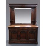 An Art Deco inspired marble topped mirror backed sideboard, the mirror back with column supports,