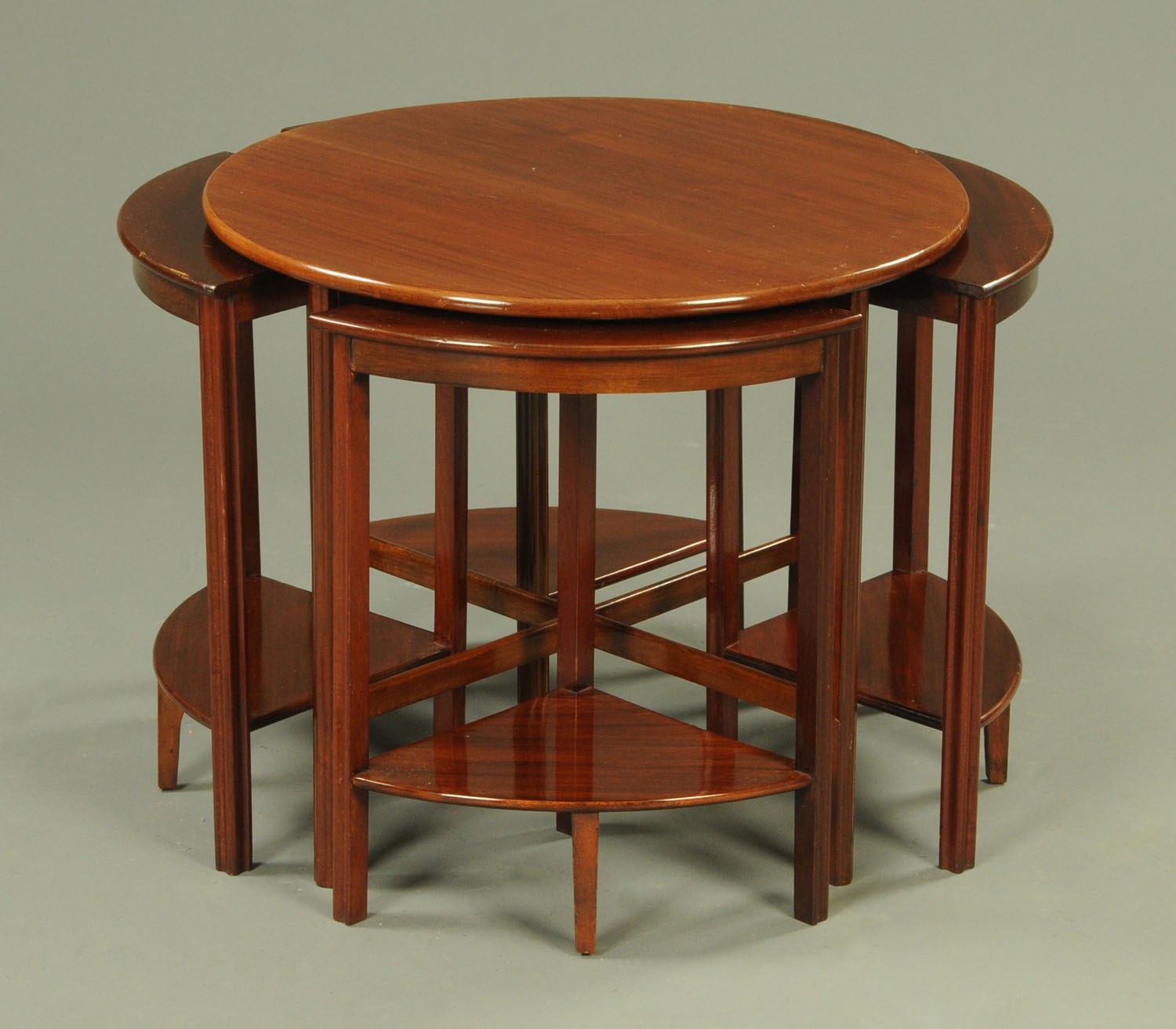 An Edwardian mahogany circular nest of tables, with one large table and four quadrant tables. - Image 2 of 2