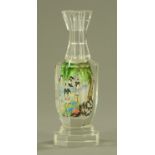 A Chinese interior painted glass bottle, 20th century, of hexagonal form, with waisted neck,