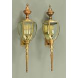 A large pair of carriage type brass hall lantern type fittings,