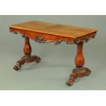 A William IV mahogany library table, with well figured top and moulded edge,