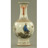 A Chinese porcelain vase, 20th century, with transfer printed decoration heightened with enamels,