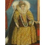 Baring, watercolour Queen Elizabeth I 1872, framed, 27 cm x 20 cm, signed verso.