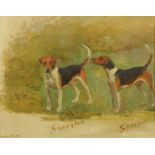 Imogen Muntz, oil on canvas, two hounds "Sparkler and Spanker". 39.5 cm x 50 cm (see illustration).