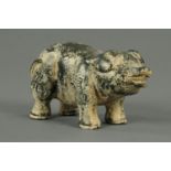 A carved hardstone model of a pig, standing pose. Length 17.5 cm.