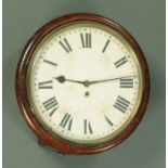 A large Victorian mahogany single fusee wall clock, with painted dial and Roman numerals,