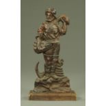 A large Victorian cast iron doorstop, modelled as a fisherman before an anchor,
