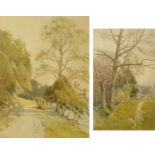 Arthur Tucker (1864-1929), "A Riverside Walk" and "The End of the Path", signed, watercolours, 32.