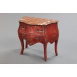 A marble topped two drawer commode chest, of small form, with red variegated marble top,