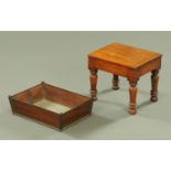A small Victorian mahogany stool, and a metal and mahogany desk tidy. Desk tidy length 39 cm.