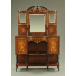 A late Victorian Sheraton Revival rosewood display cabinet, with shelved and mirrored back,