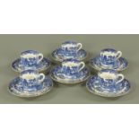 A Copeland's china 6 place blue and white willow pattern tea set, late 19th century,