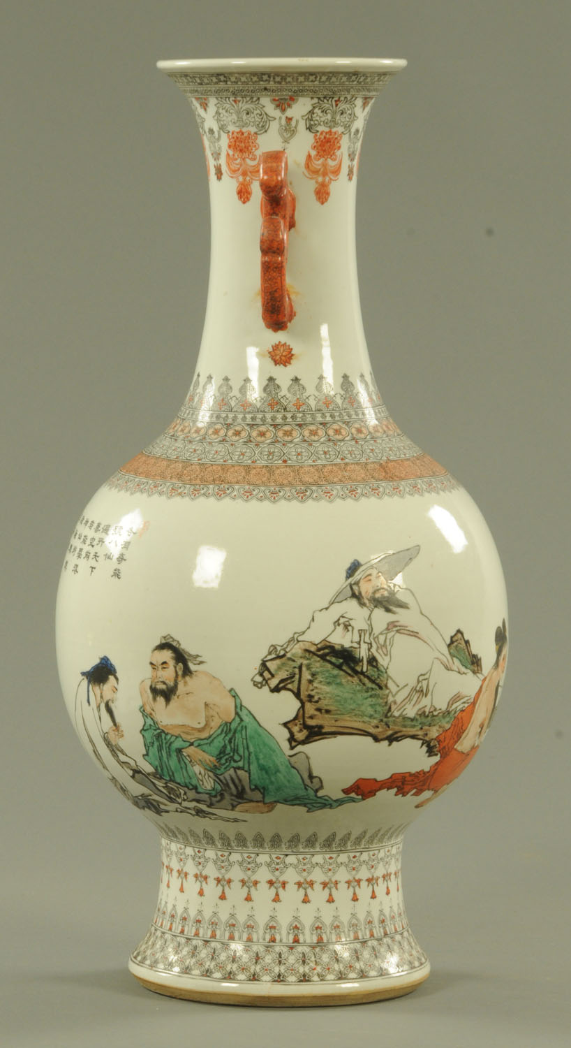 A Chinese porcelain vase, 20th century, with transfer printed decoration heightened with enamels, - Image 24 of 29