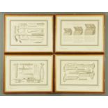 Four limited edition prints of tools, reproduced from the 1855 catalogue of Richard Timmins,