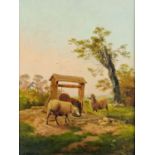 Edward Hargitt (1835-1895), an oil painting on canvas, sheep by well in landscape, 61 cm x 41 cm,