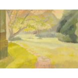 Franklin White, oil on board, garden scene with path. 29 cm x 39 cm, framed, signed.