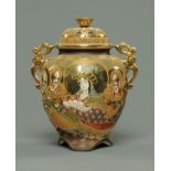 A Satsuma Koro, mid 20th century, decorated with figures and overpainted in slight relief,
