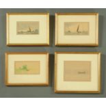 Oswald Garside, four small watercolours, yachts and rowing boats, largest 8.5 cm x 11 cm.