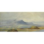 Emily Nicholson (1820-1914), a watercolour, a lake and mountain scene, 13 cm x 27 cm.