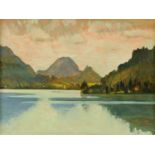 Frances Watt, oil on board, "Porto Ceresio, Lake Lugano", 29 cm x 39 cm, framed.
