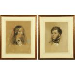 Lowes Dickinson, pair of pastel portraits, lady and gentleman, both signed and dated 1849.