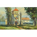 French School 20th century, "Eglise de la Terasse Isere", indistinctly signed, oil on board, 39.