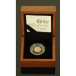 Elizabeth II - gold proof quarter sovereign 2009, number 1787, issued by The Royal Mint,