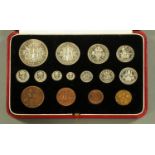 George V 1937 fifteen coin specimen set, issued by The Royal Mint,