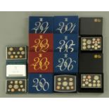 Elizabeth II six proof coin sets, 1989, 1999-2006, 2010 and 2011, the majority £5 to 1 penny,