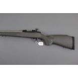 Sako 223 Remington bolt action rifle, with a stainless steel bull barrel, screw cut for a moderator,