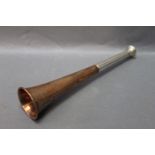 Swaine Adeney silver plate and copper hunting horn, length 22.5 cm 5 cm at bell end.