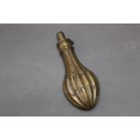 G&JW Hawksley 19th century brass and copper powder flask, ribbed. Length 21 cm.