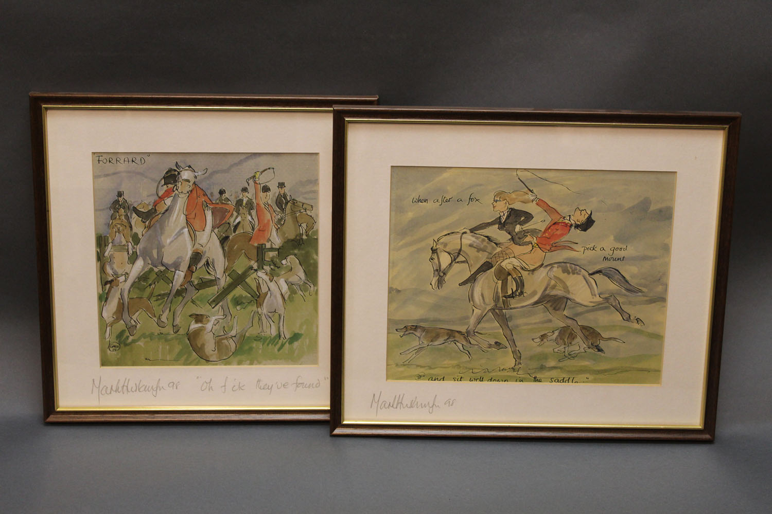 Mark Huskinson, four signed foxhunting prints,